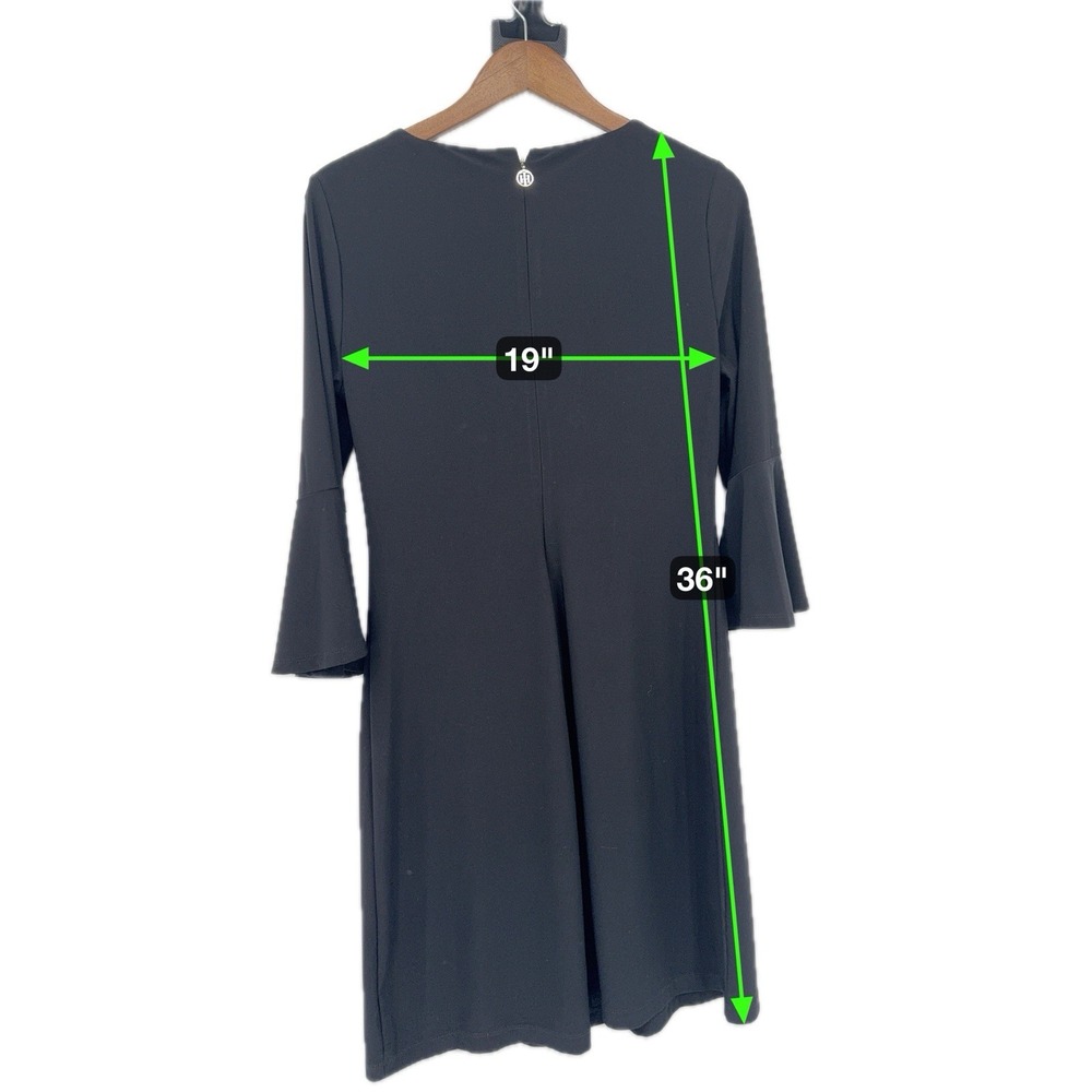 Black Tommy Hilfiger Dress Bell Sleeve Capsule Minimalist‎ Clean Girl Party - Picture 4 of 9
